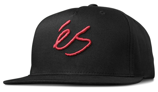 Script Snapback Hat in Black, side view | éS Skateboarding Canada