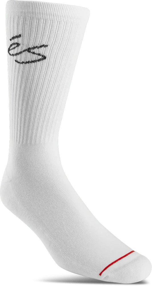 Script Crew Sock in White, side view | éS Skateboarding Canada