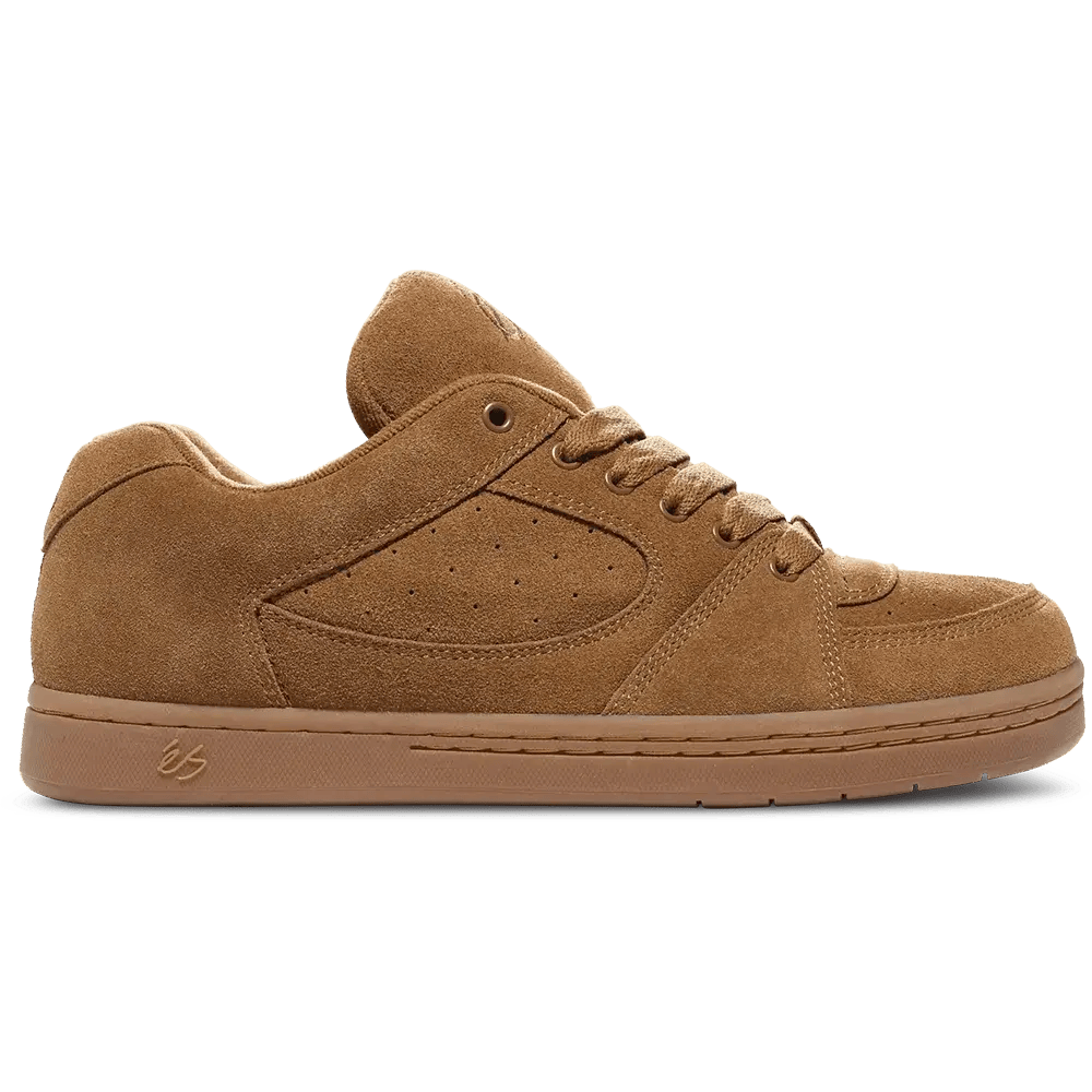 Accel OG skate shoe in Brown/Gum, side profile | éS Skateboarding Canada