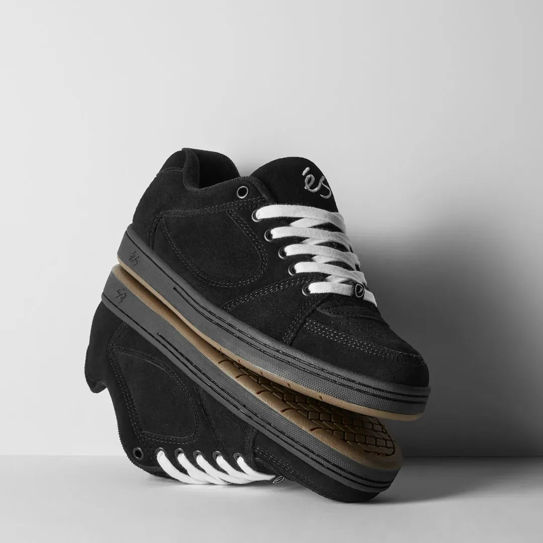 Accel Black – Low-Top Skate Shoe | éS Skateboarding CA Low-Top Shoe eS Footwear Sneakers Skate Style OG Premium