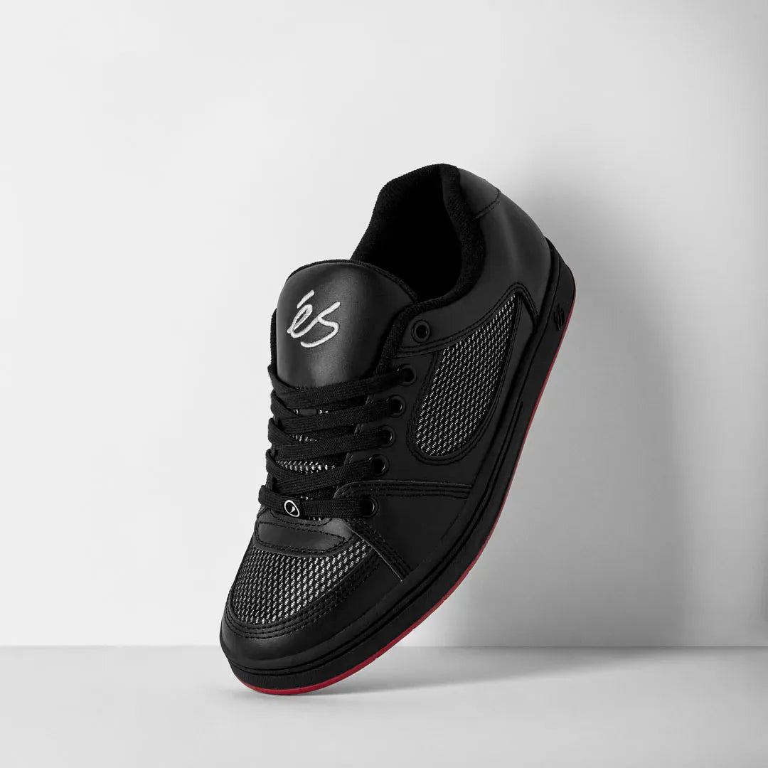 Accel Black/Black/Red – Skate Shoe | éS Skateboarding CA Low-Top Shoe eS Footwear Sneakers Skate Style OG Premium