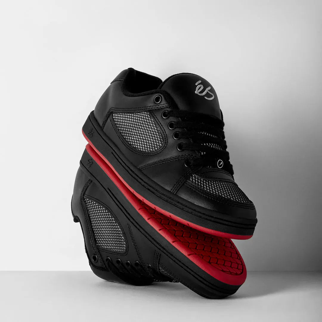 Accel Black/Black/Red – Skate Shoe | éS Skateboarding CA Low-Top Shoe eS Footwear Sneakers Skate Style OG Premium